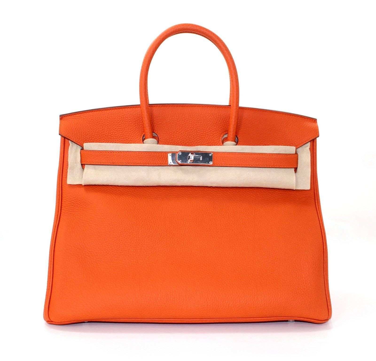 Hermes Orange Birkin Bag- 35 cm Togo Leather, PHW 5