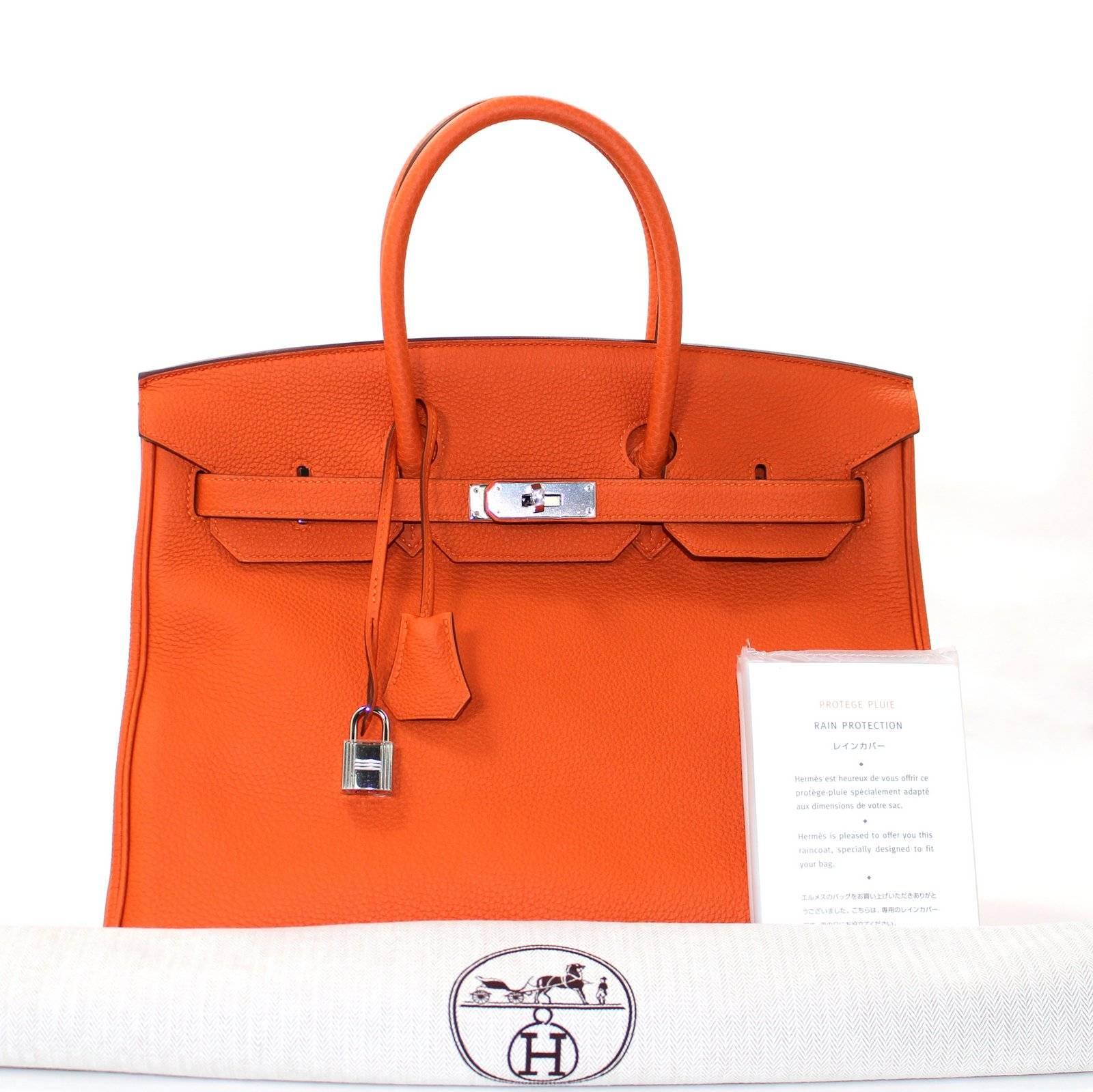 Hermes Orange Birkin Bag- 35 cm Togo Leather, PHW 6