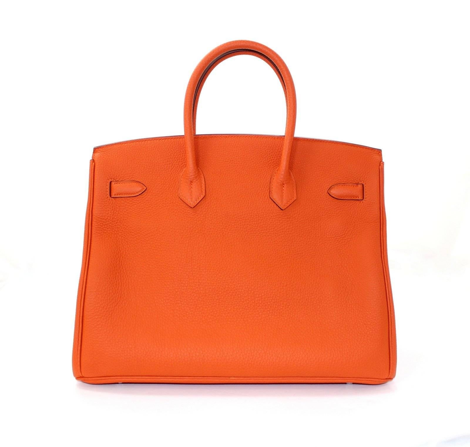 Hermes Orange Birkin Bag- 35 cm Togo Leather, PHW In New Condition In New York City & Hamptons, NY