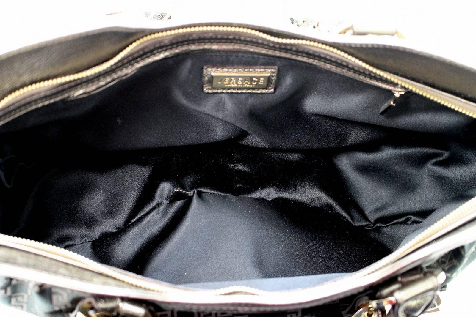 Versace Dark Brown Silk and Gold Leather Shoulder Bag 4