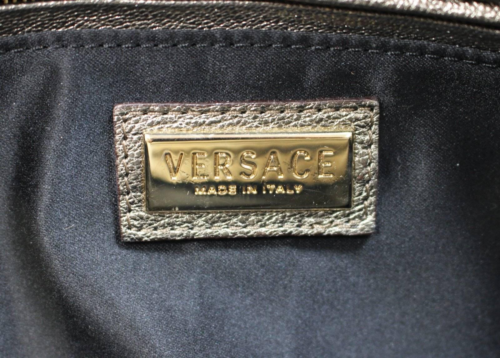 Versace Dark Brown Silk and Gold Leather Shoulder Bag 5