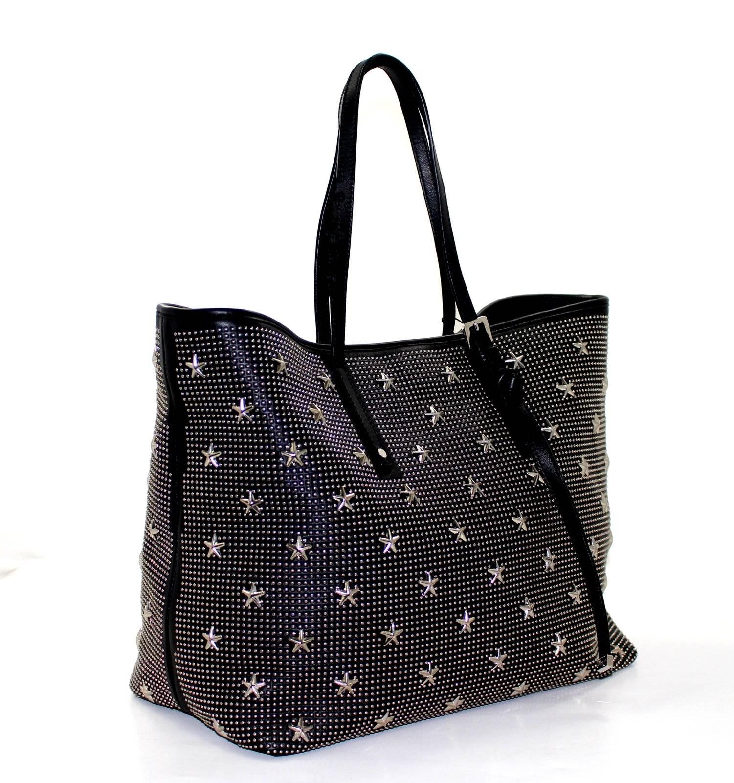Jimmy Choo Black Leather Star Stud Tote- Sasha In New Condition In New York City & Hamptons, NY