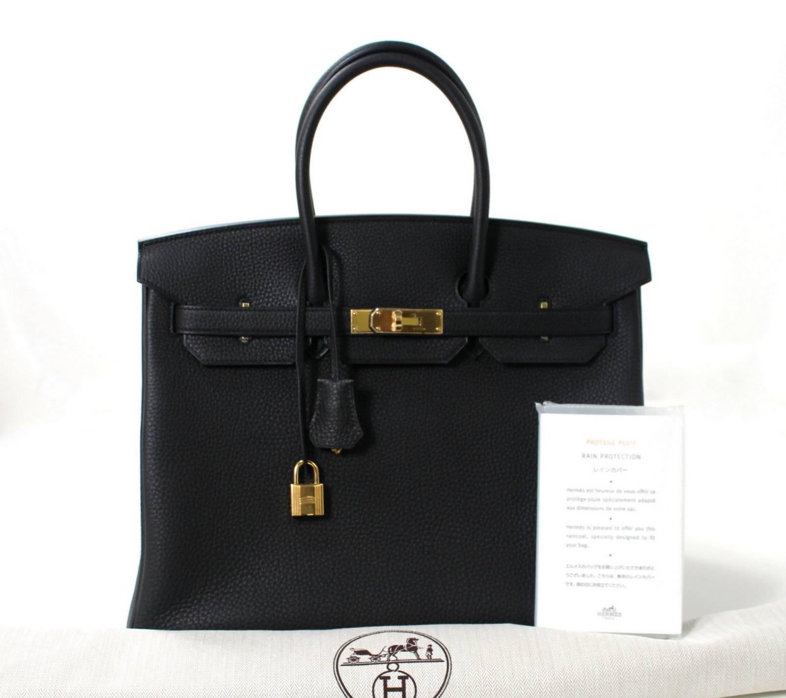 Hermes Black Birkin Bag- 35 cm, Togo Leather with Gold Hardware 6