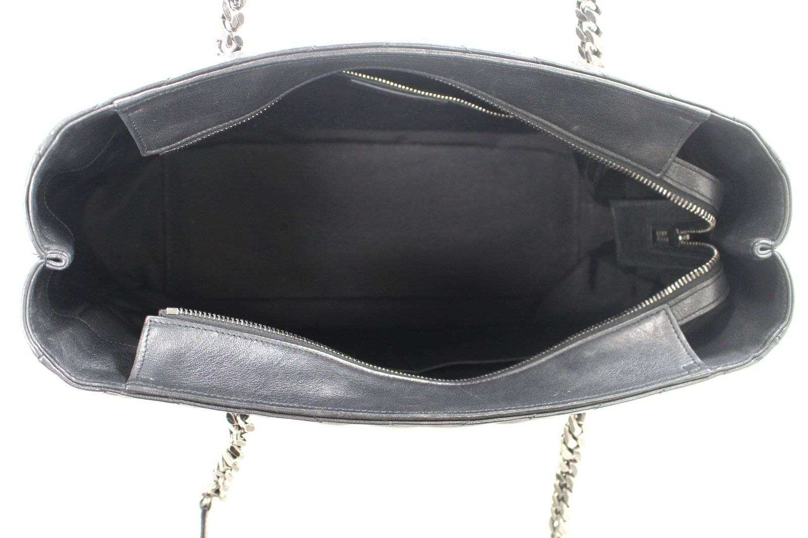 Saint Laurent Monogramme Tote- Black Leather with Silver 2