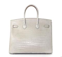 Hermès BETON Matte Porosus Croc 35 cm Birkin Bag- Grey color with gold hardware