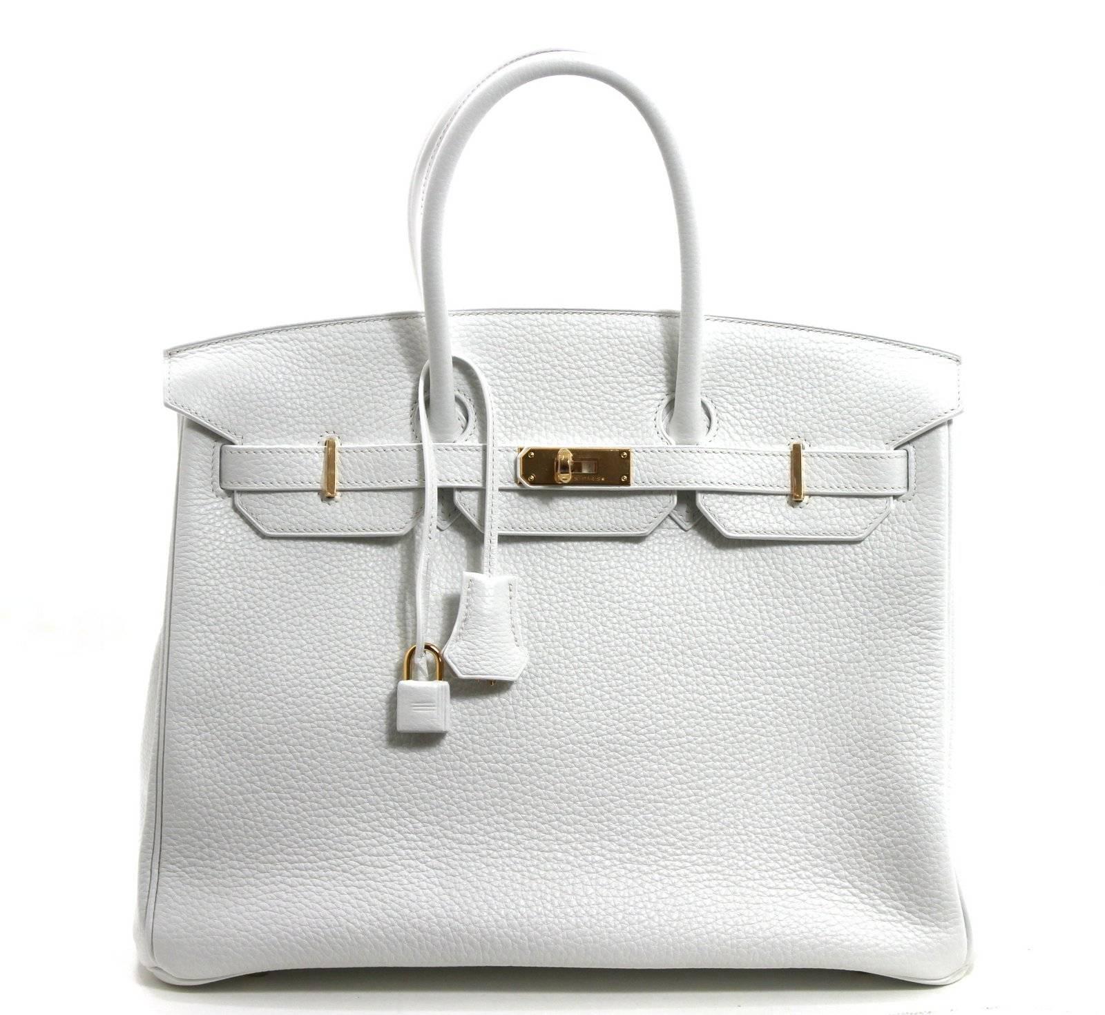 Gray Hermès WHITE Clemence Birkin Bag- 35 cm with GHW, T stamp For Sale