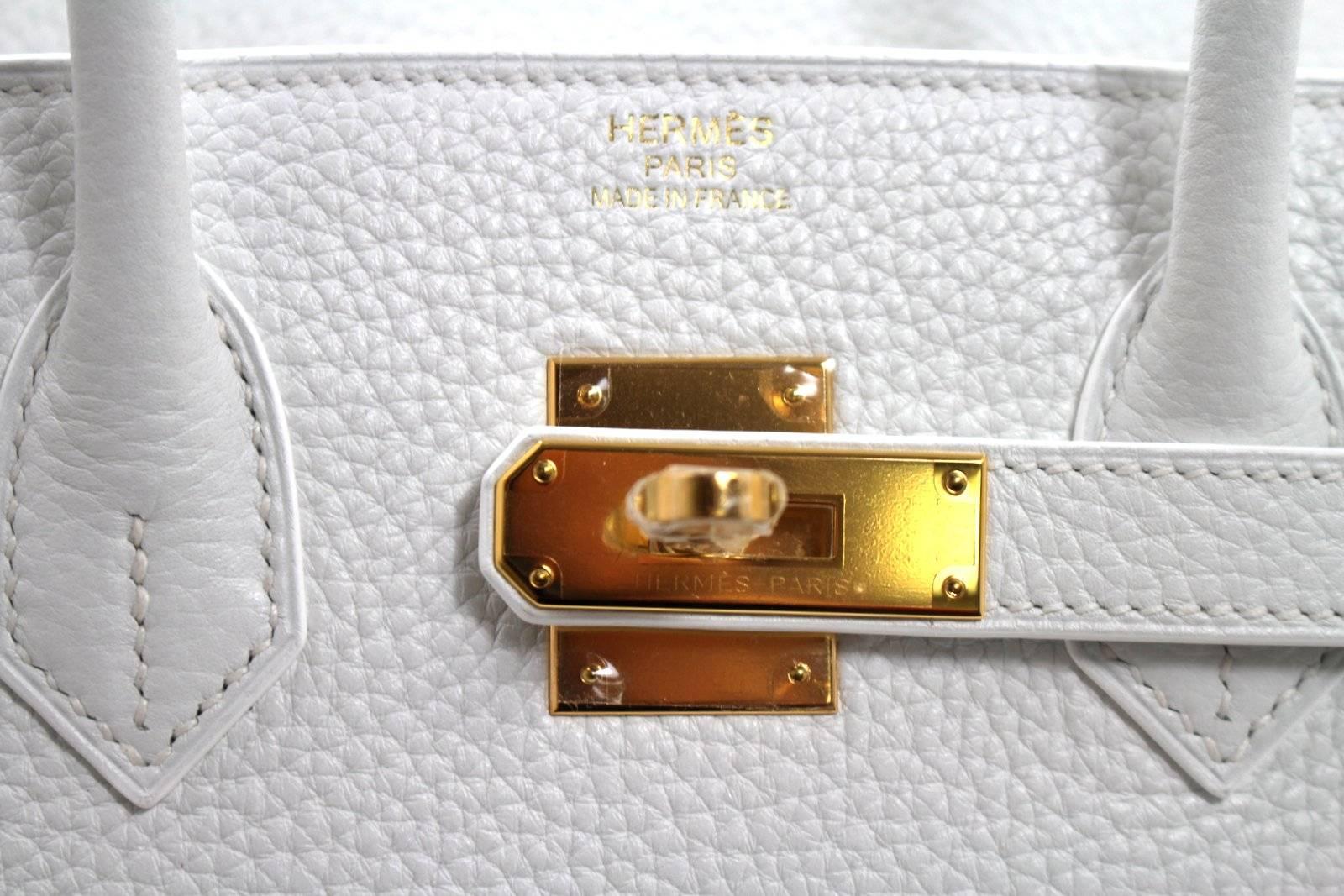 Hermès WHITE Clemence Birkin Bag- 35 cm with GHW, T stamp For Sale 1