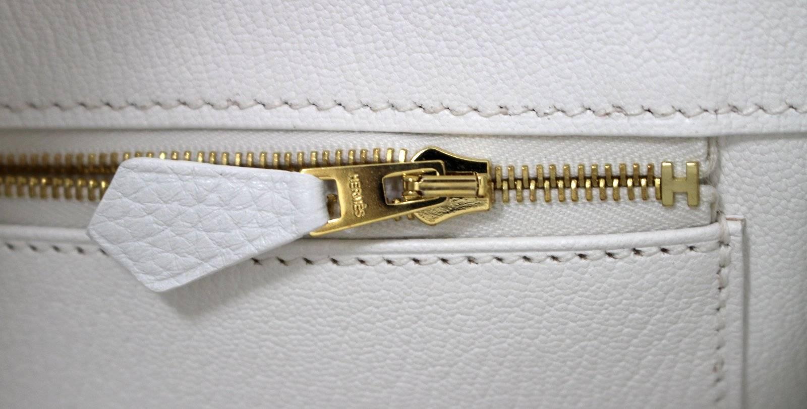 Hermès WHITE Clemence Birkin Bag- 35 cm with GHW, T stamp For Sale 2