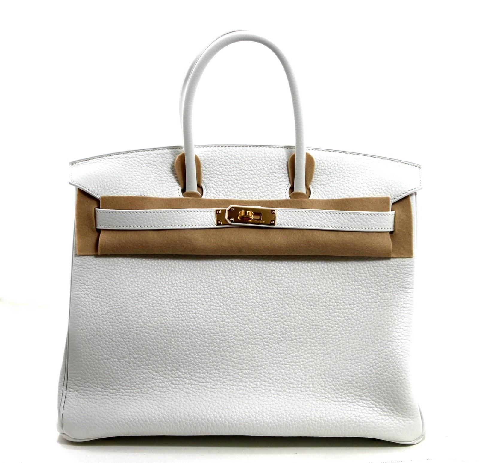 Hermès WHITE Clemence Birkin Bag- 35 cm with GHW, T stamp For Sale 3