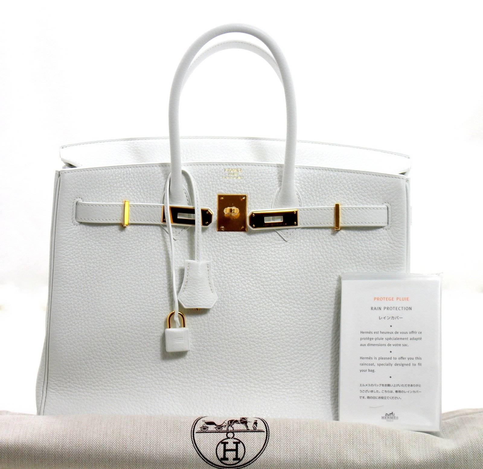 Hermès WHITE Clemence Birkin Bag- 35 cm with GHW, T stamp For Sale 5