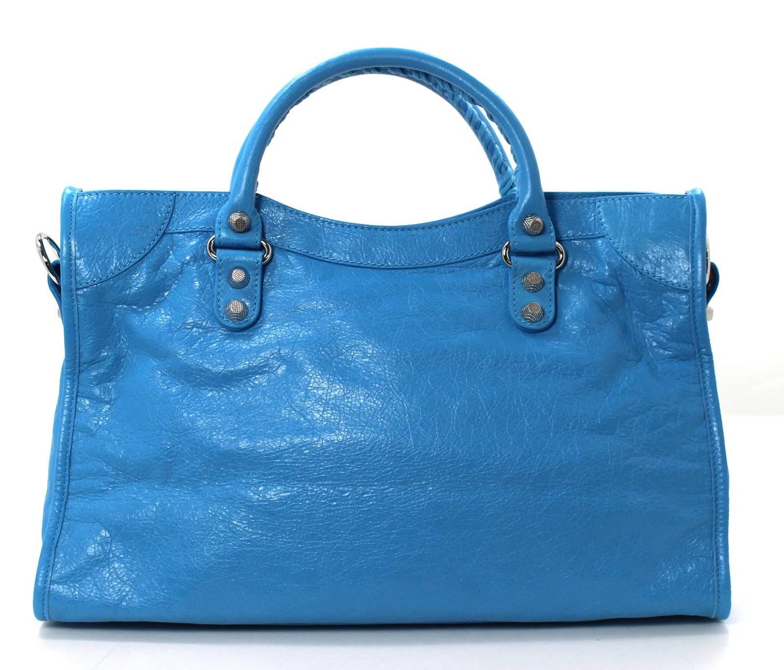 Balenciaga BLUE Giant City 12 Bag with Nickel Hardware- NEW; retail $1,985.00 plus taxes
The iconic Balenciaga silhouette is recreated each season in exciting new and classic colors.  The brighter hues are always the most sought after by Balenciaga