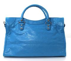 Balenciaga Blue Leather Giant City 12 Bag- Nickel HW