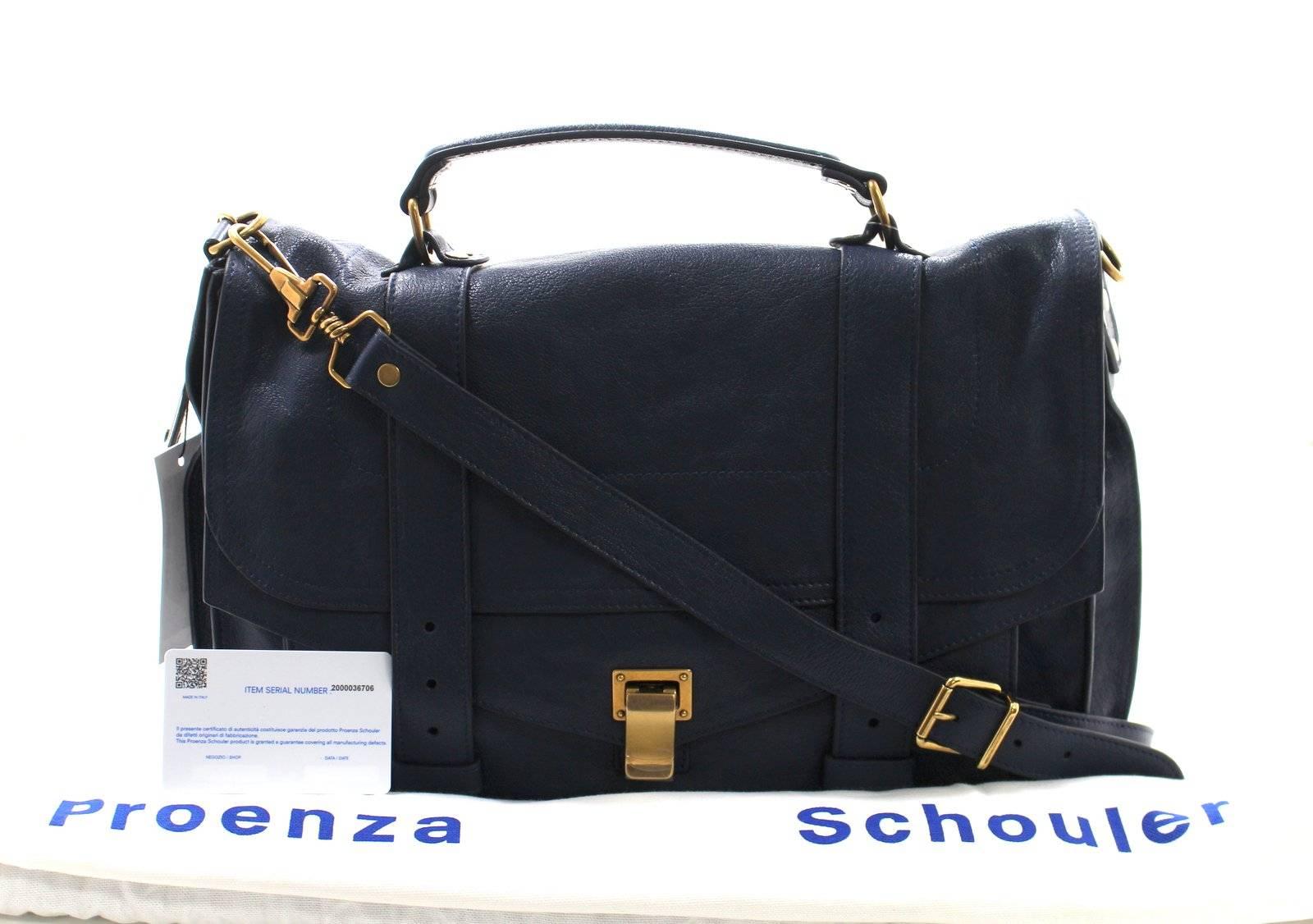 Proenza Schouler PS1 Large Lux Messenger Bag- Midnight Blue Leather 3