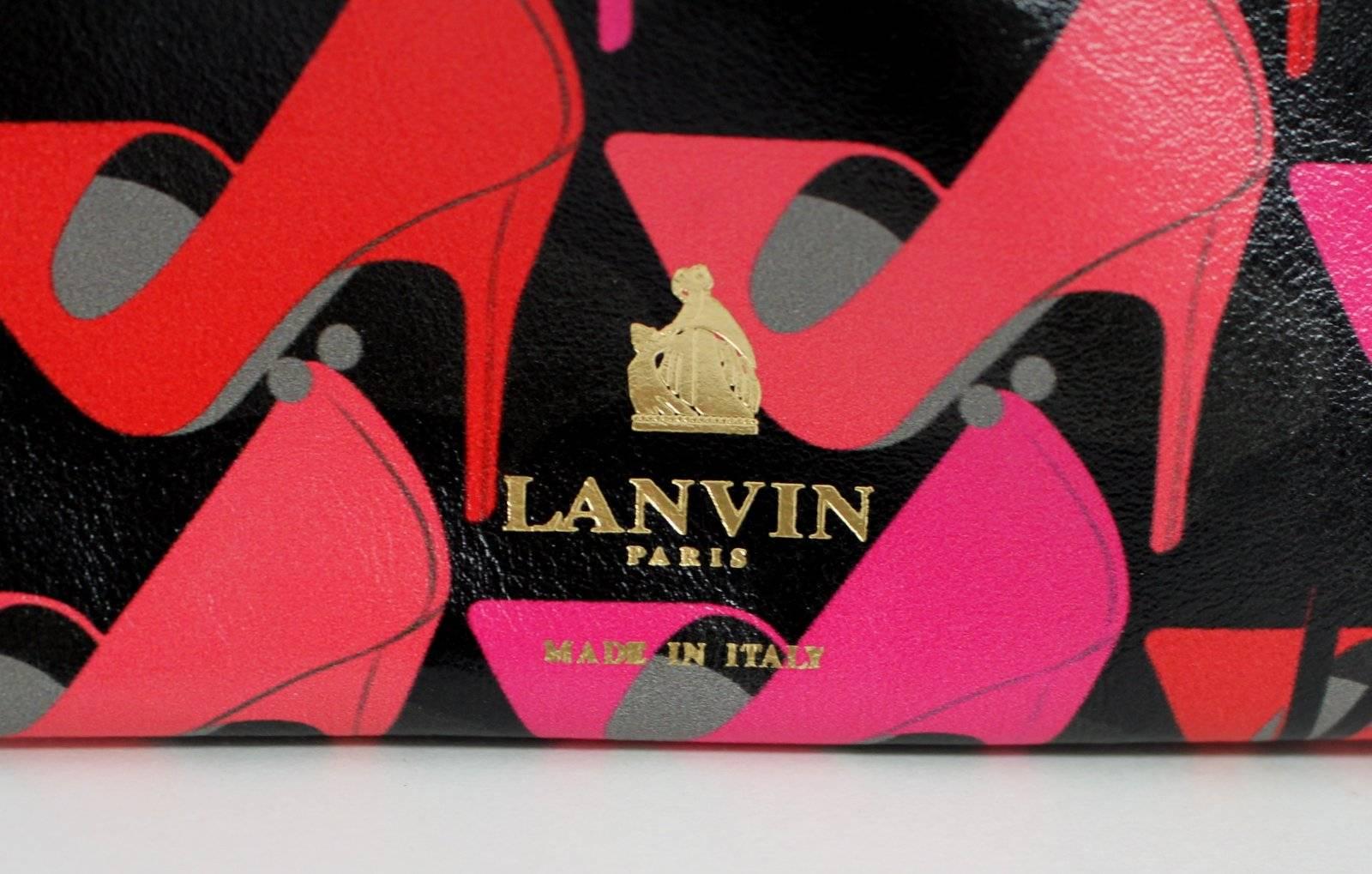 Lanvin Pink Shoe Print on Black Leather Tote Bag For Sale 1