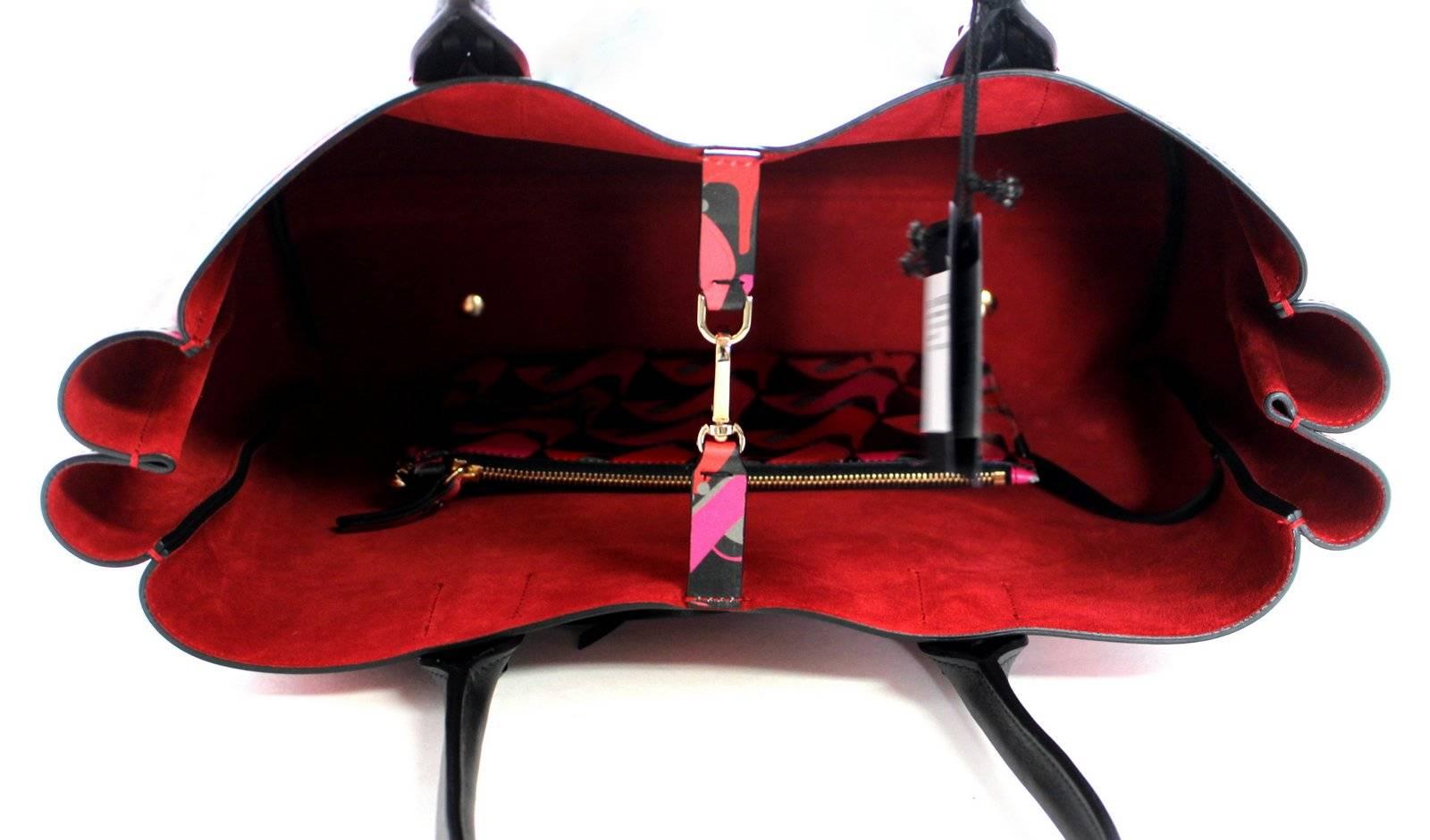 Lanvin Pink Shoe Print on Black Leather Tote Bag For Sale 3
