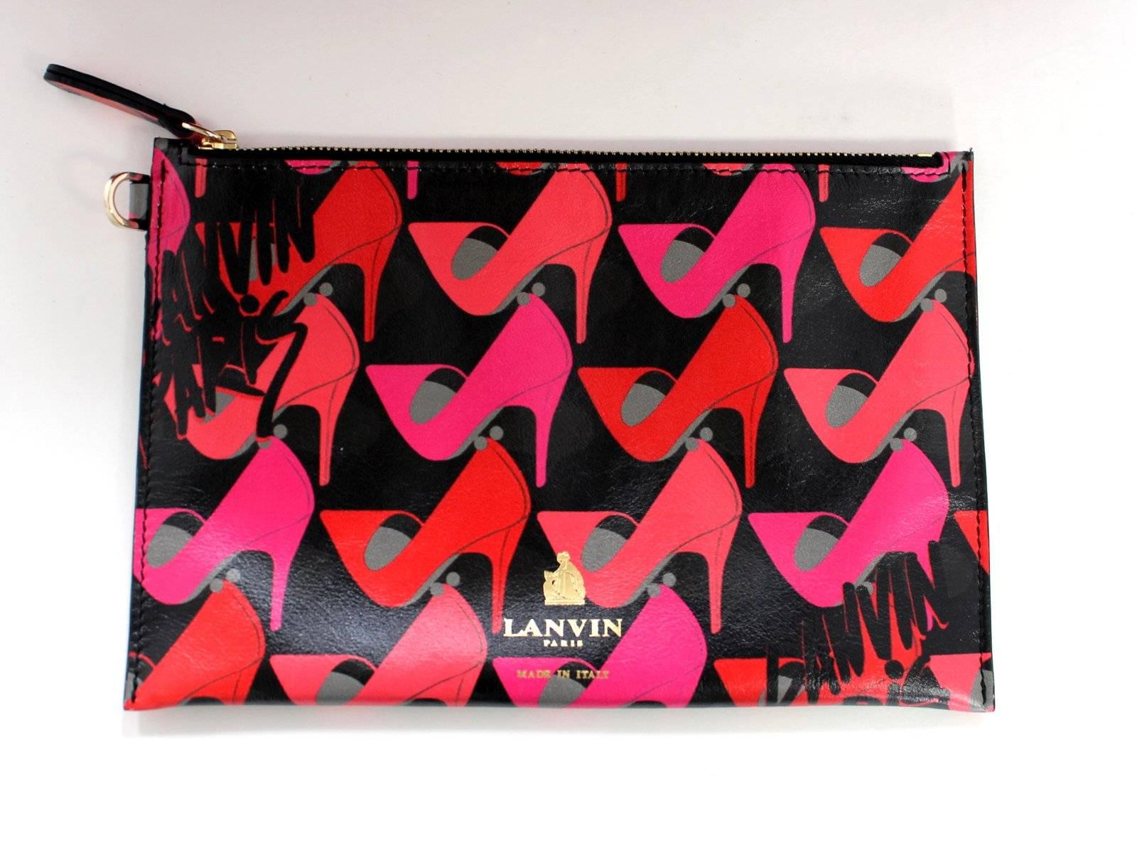 Lanvin Pink Shoe Print on Black Leather Tote Bag For Sale 5