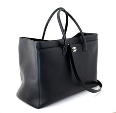 Chanel Black Leather Cerf Tote- XL with Silver HW