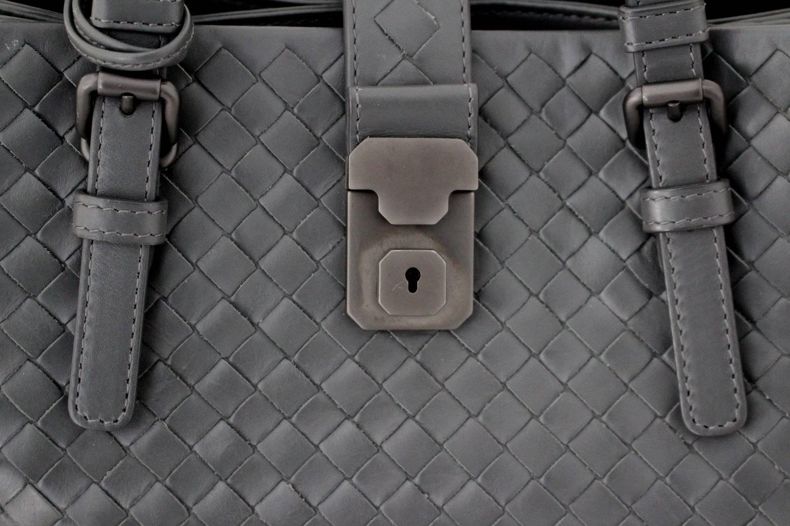 Gray Bottega Veneta Small Roma Tote- Grey Leather