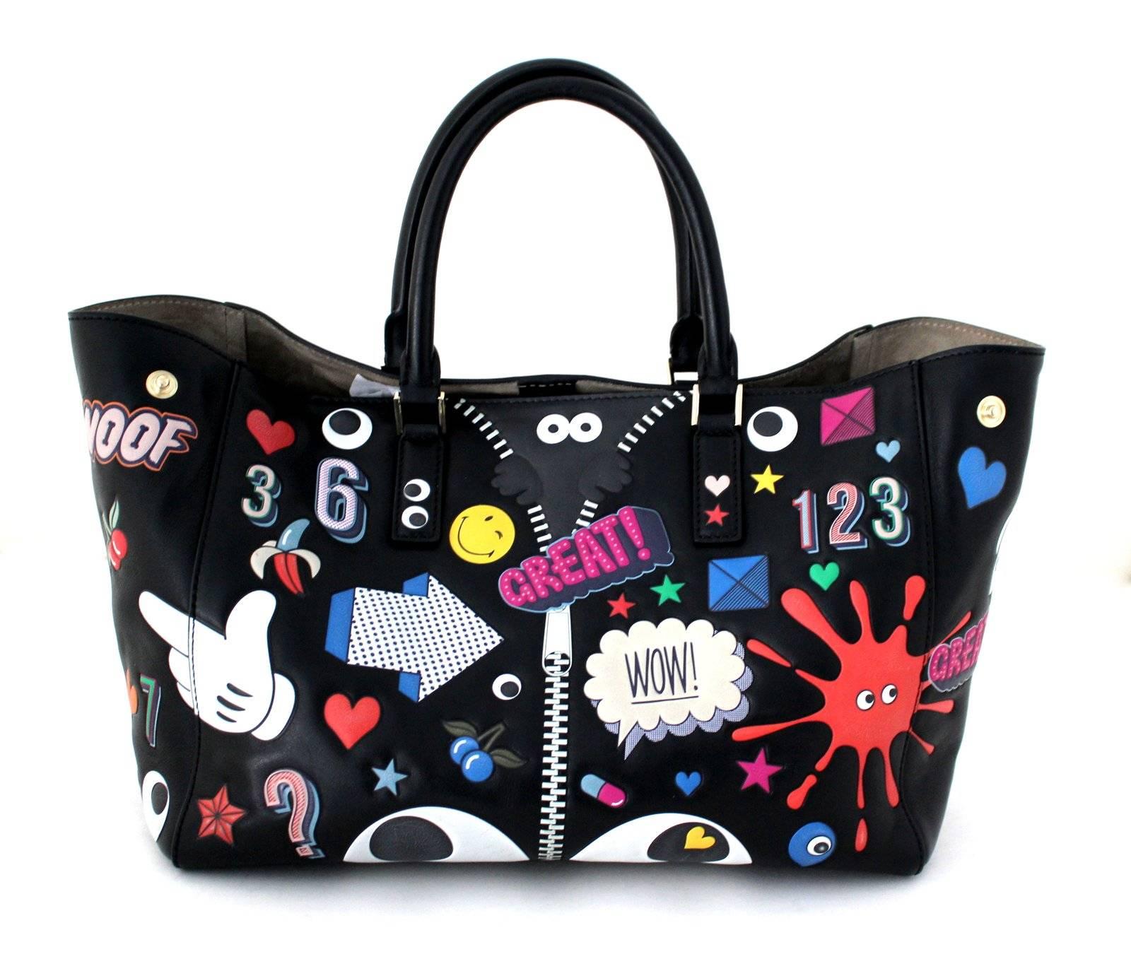 Anya Hindmarch Black Ebury Circus Tote Bag- Retail $2,559.00
MINT Condition!!  Carried two or times and carefully stored.  Fantastic Find!
From the 2015 collection, this whimsical carryall adds an element of fun to everyday dressing.
Black