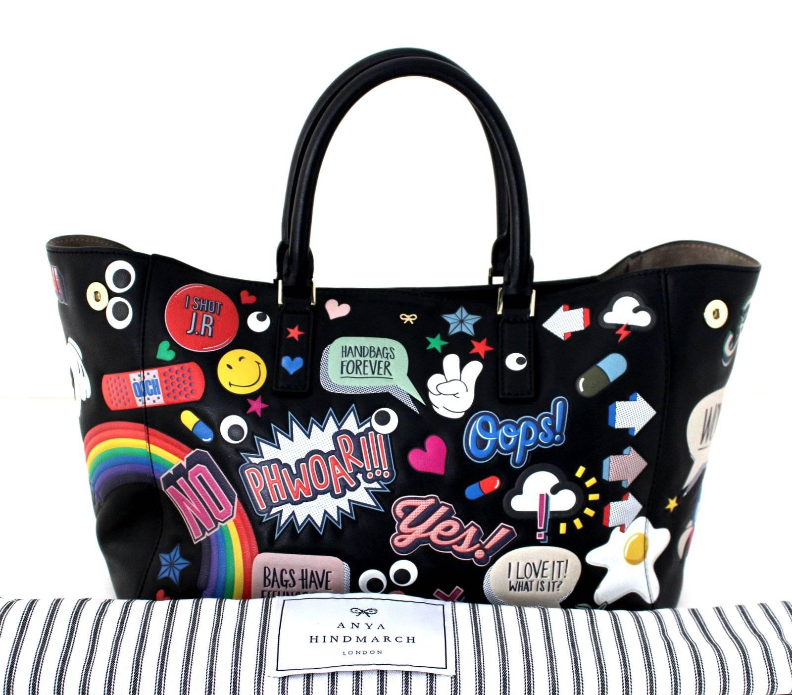 Anya Hindmarch Black Leather Allover Sticker Tote- Ebury Circus 4