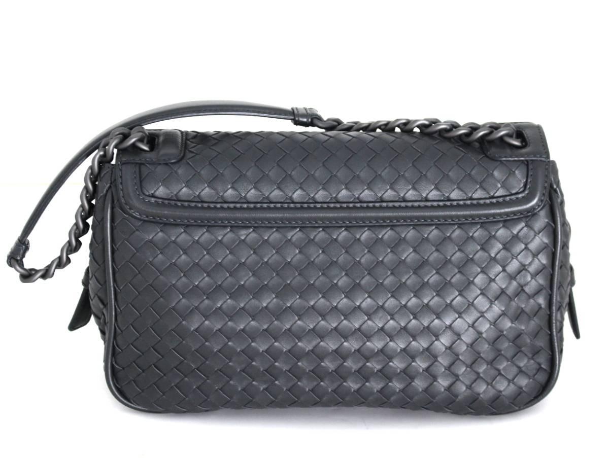 Bottega Veneta Ardoise Nappa Rialto Shoulder Bag- MINT condition.  Retail $3,450.00!  SOLD OUT style. 
Dark grey (Ardoise) nappa leather is woven throughout in signature Bottega style.  Front flap closure accesses the roomy suede interior.  Side
