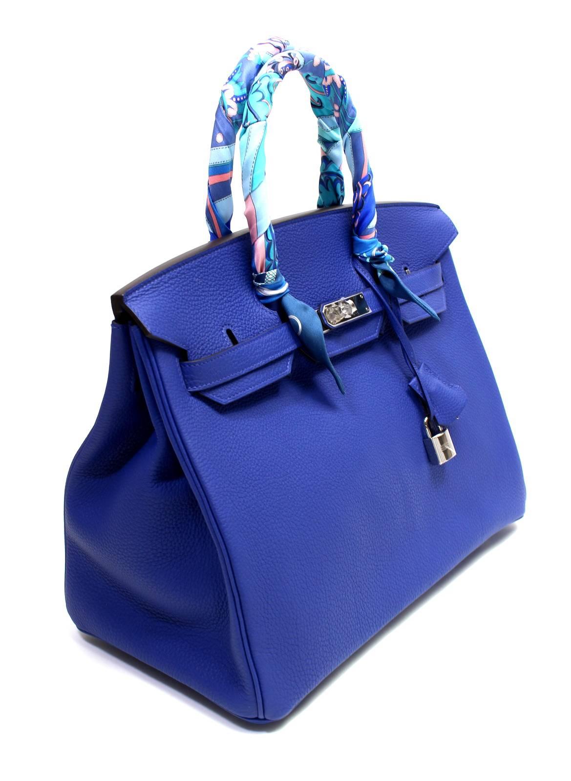 Women's Hermès  Blue Electrique Togo Birkin Bag- 35cm with PHW For Sale