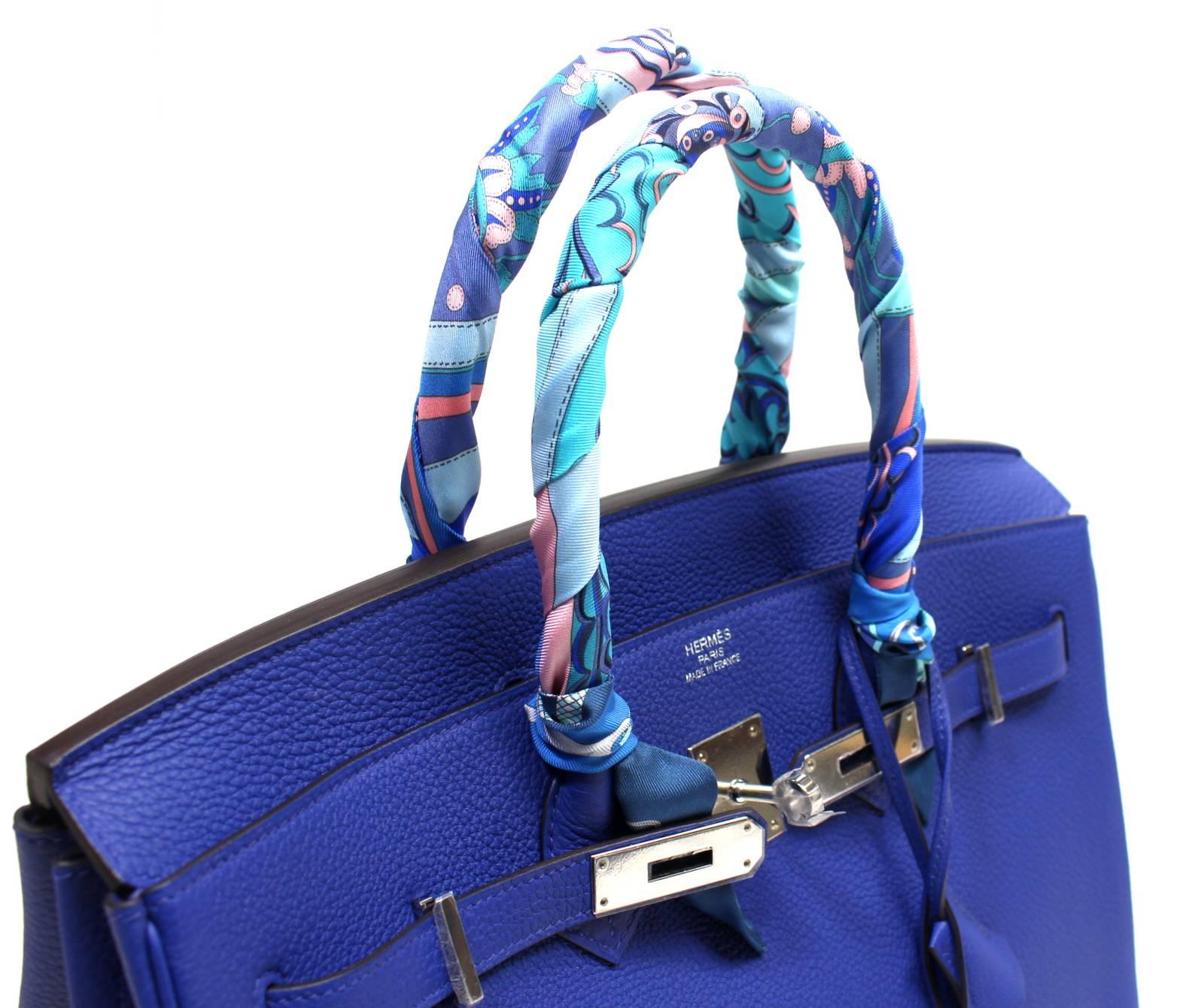 Hermès  Blue Electrique Togo Birkin Bag- 35cm with PHW For Sale 2