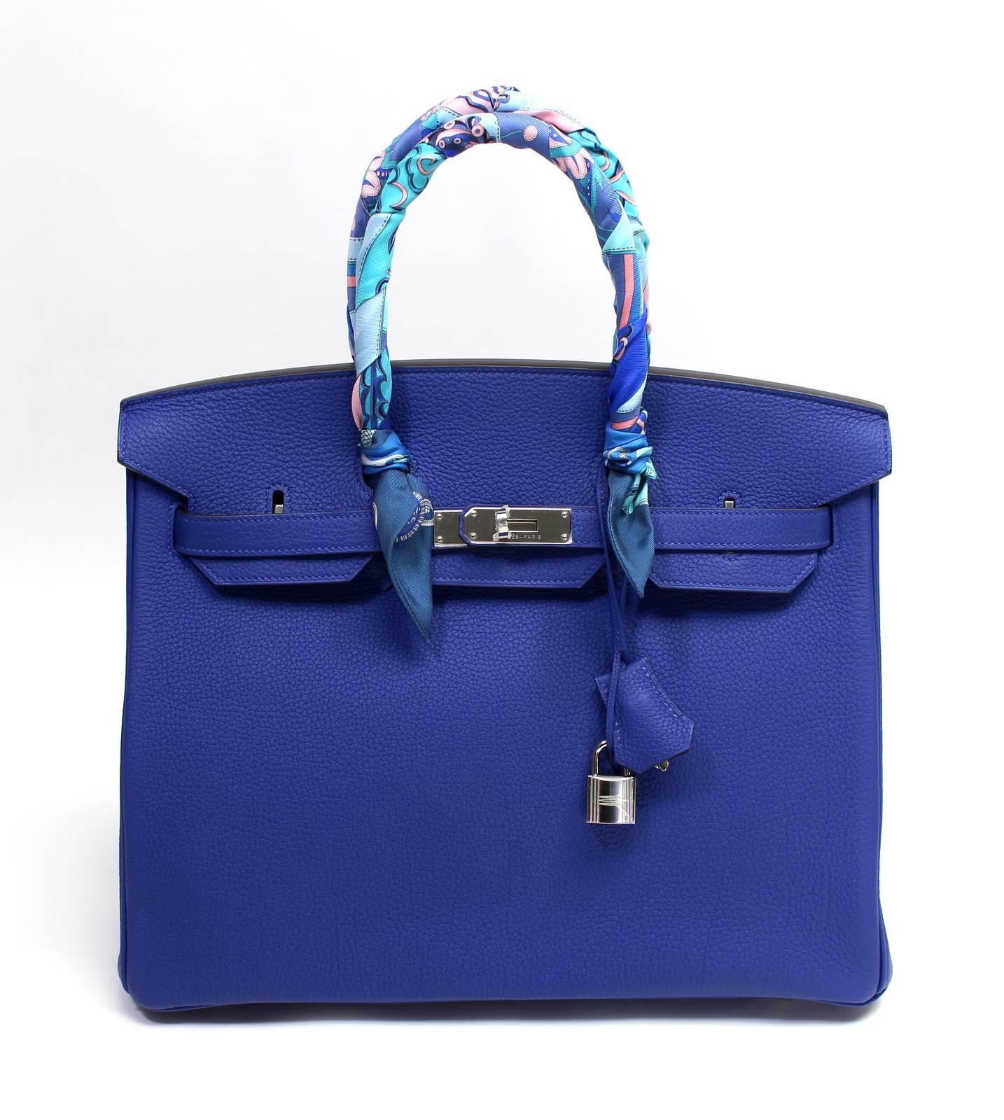 Hermès  Blue Electrique Togo Birkin Bag- 35cm with PHW For Sale 4