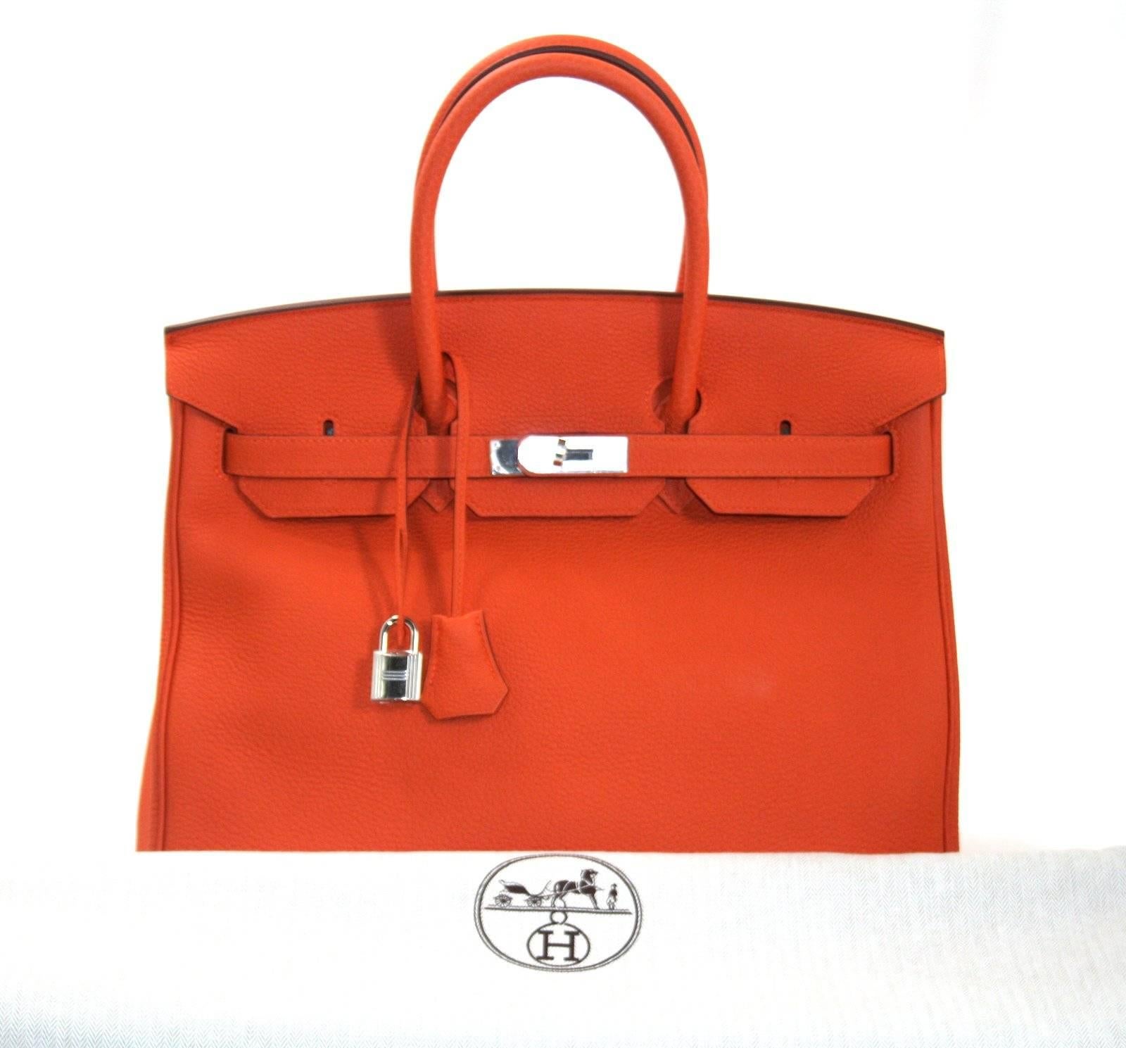 Hermès Birkin Bag Orange Togo with Palladium 35 cm For Sale 6