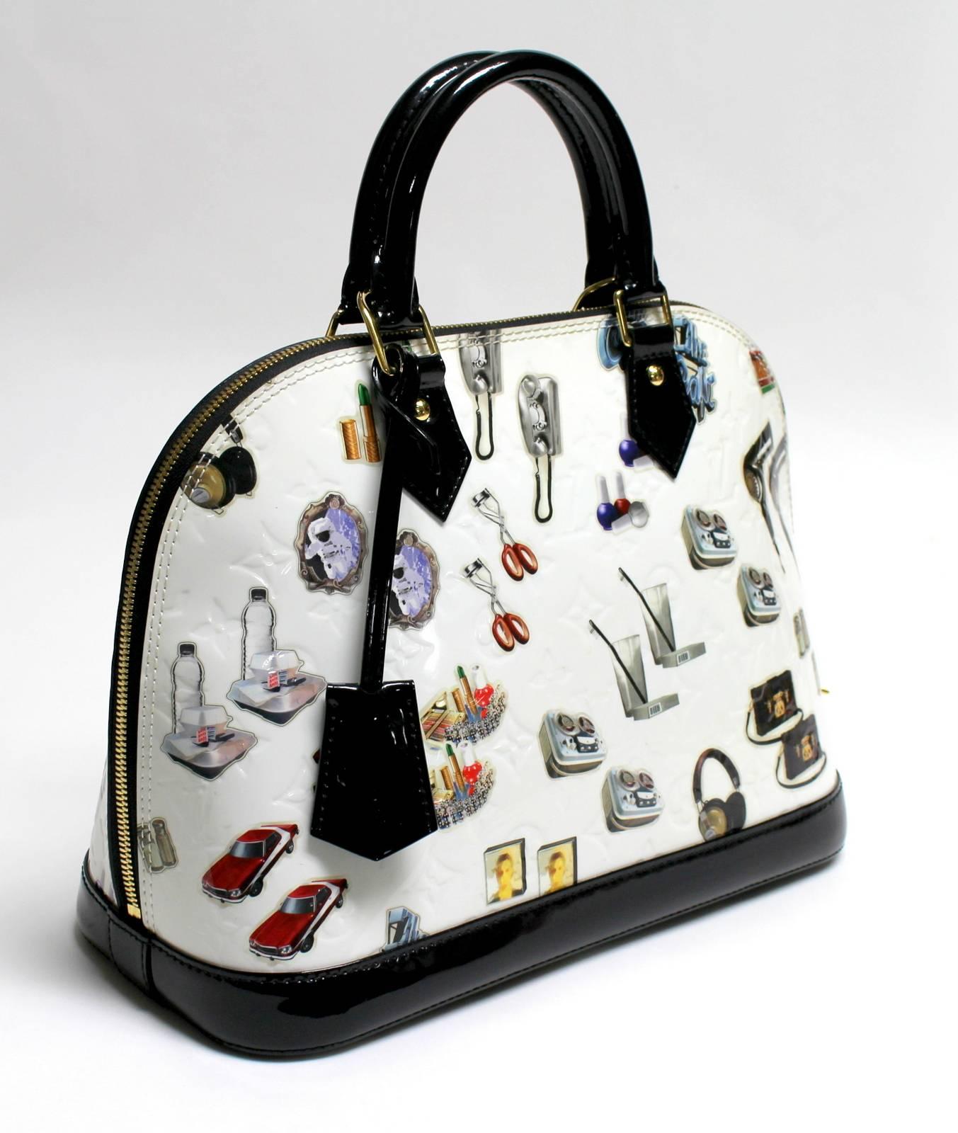 Gray Louis Vuitton White Vernis Stickers Alma PM Bag For Sale