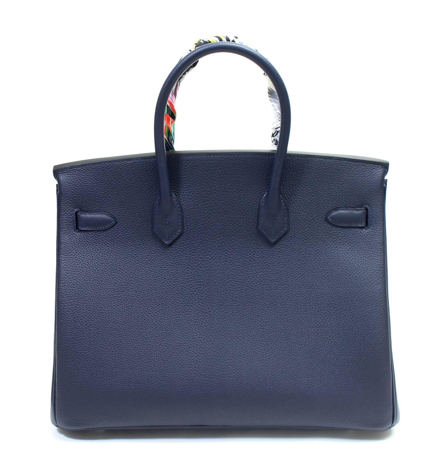 Black Hermès Verso 35 cm Birkin Bag- Bleu Nuit and Orange Poppy Togo Leather