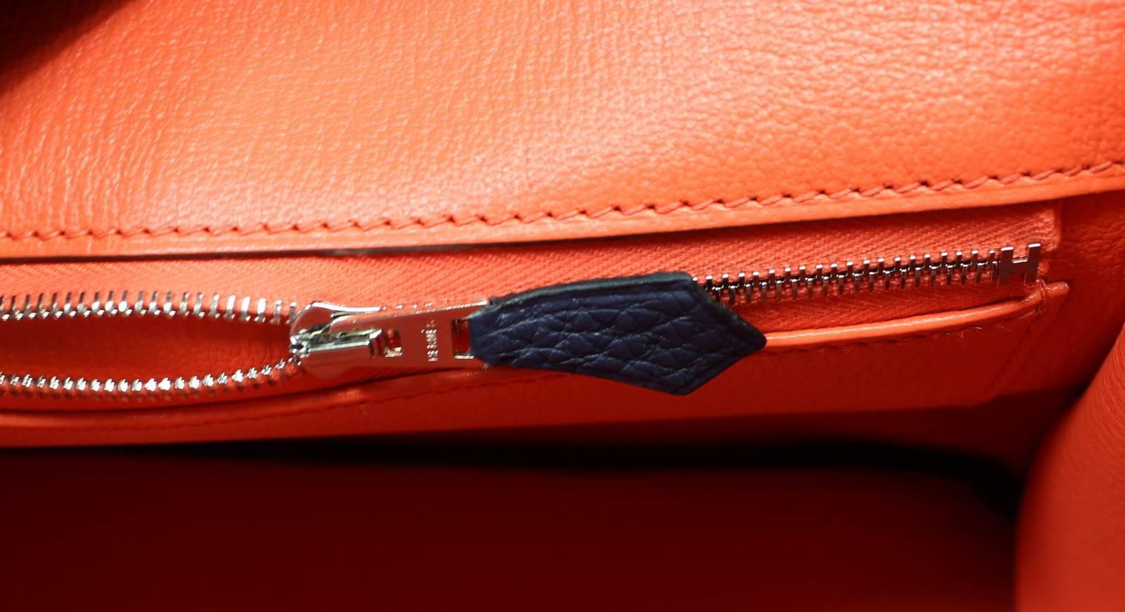 Hermès Verso 35 cm Birkin Bag- Bleu Nuit and Orange Poppy Togo Leather 3