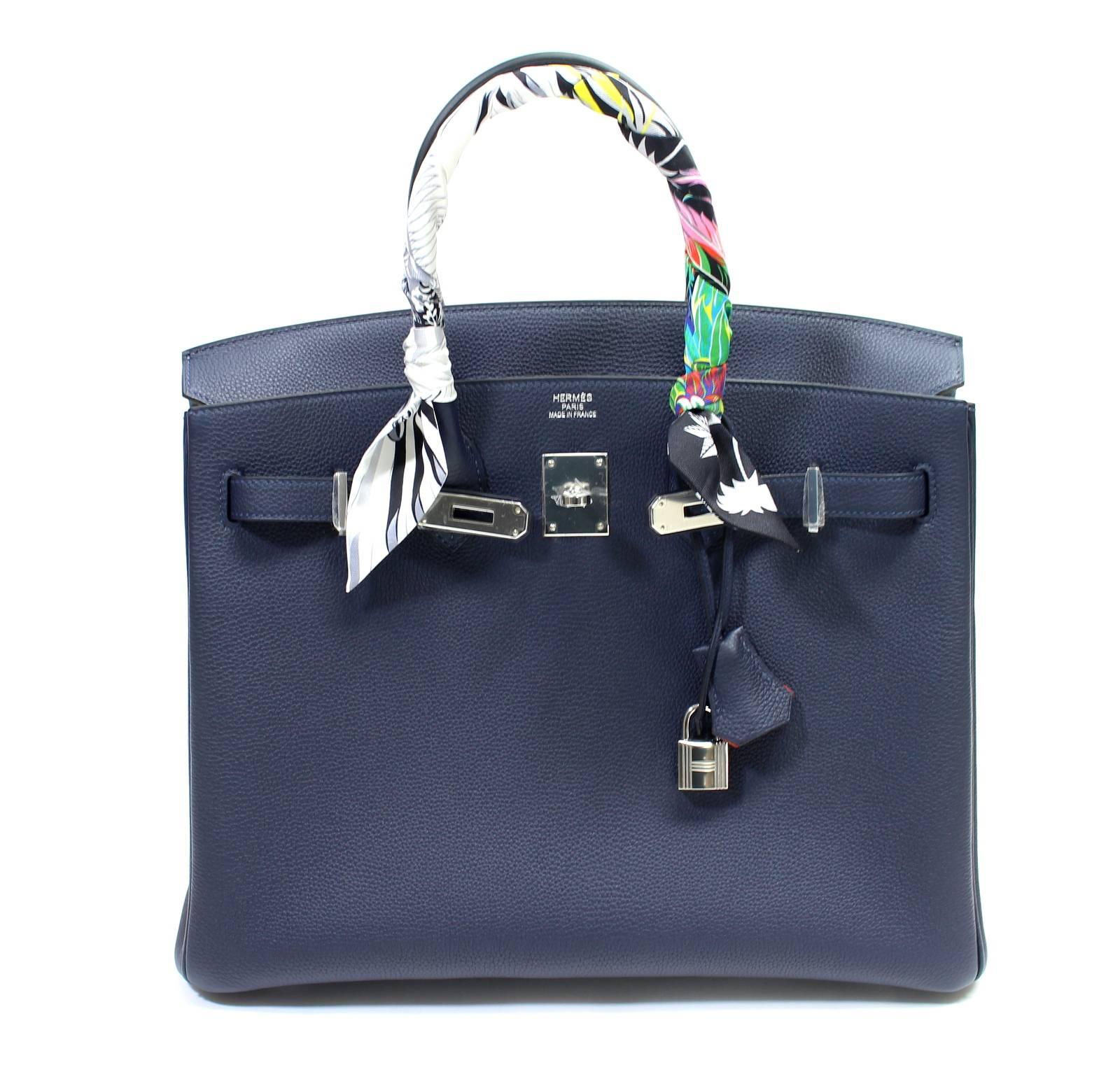 Hermès Verso 35 cm Birkin Bag- Bleu Nuit and Orange Poppy Togo Leather 5