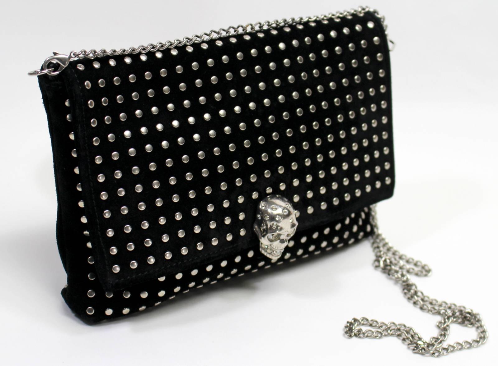 Alexander McQueen Black Suede Clutch Cross Body Bag In Excellent Condition In New York City & Hamptons, NY
