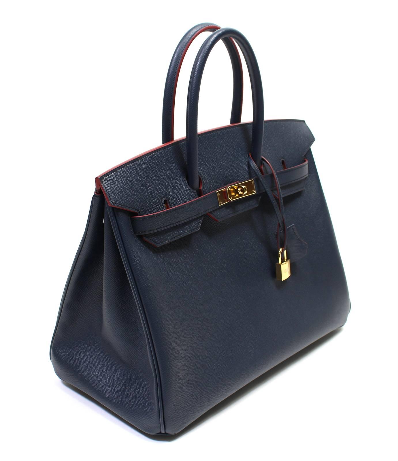 Black Hermes Bleu Indigo and Rouge H Epsom 35 cm Contour Birkin Bag with GHW