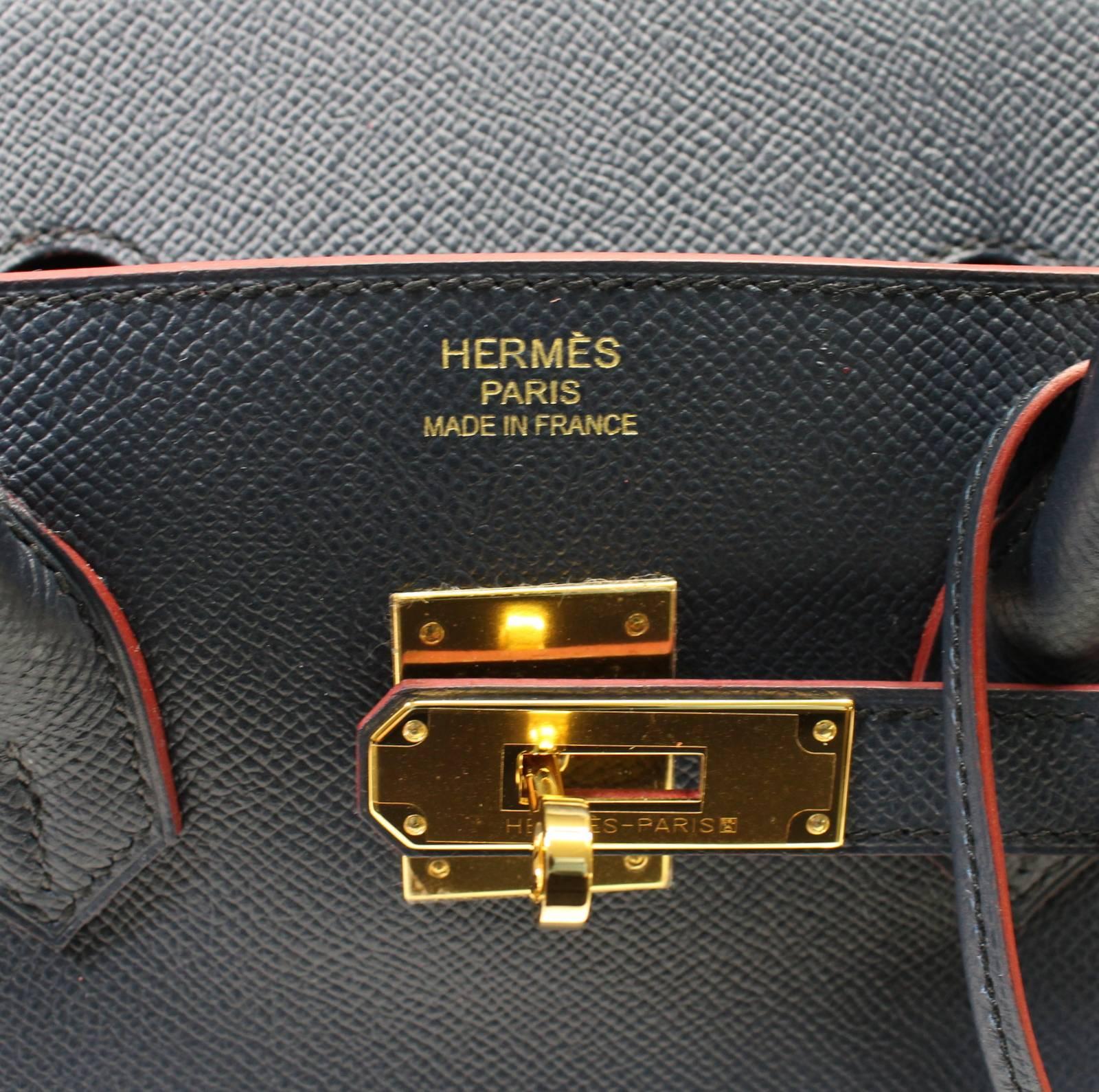 Hermes Bleu Indigo and Rouge H Epsom 35 cm Contour Birkin Bag with GHW 1