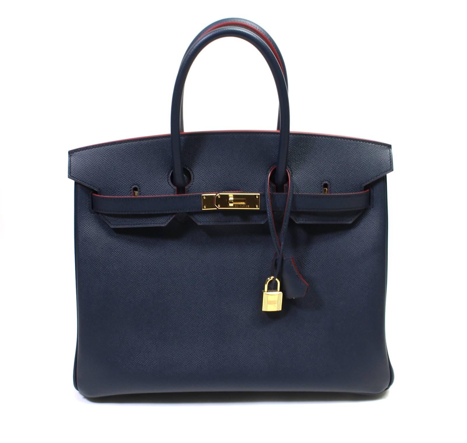 Hermes Bleu Indigo and Rouge H Epsom 35 cm Contour Birkin Bag with GHW 5
