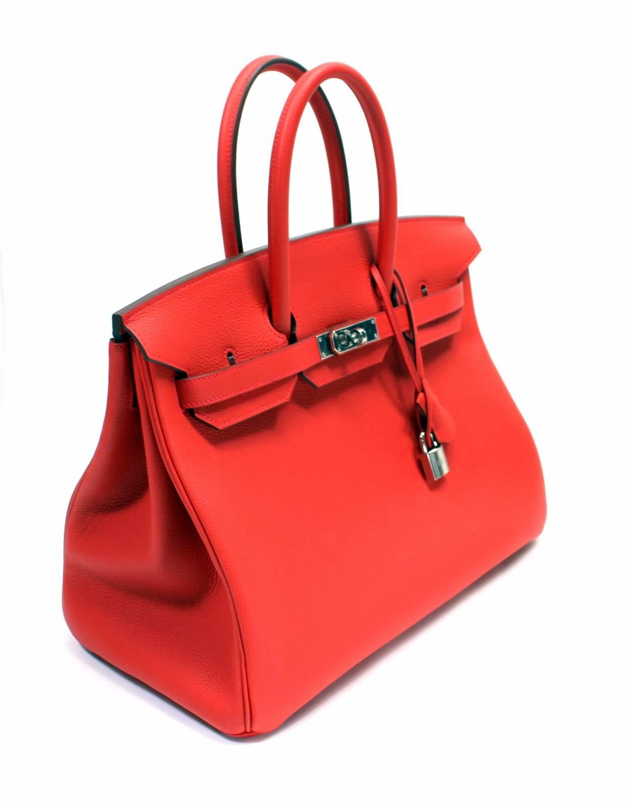 Red Hermès Geranium Togo 35 cm Birkin Bag with Palladium For Sale