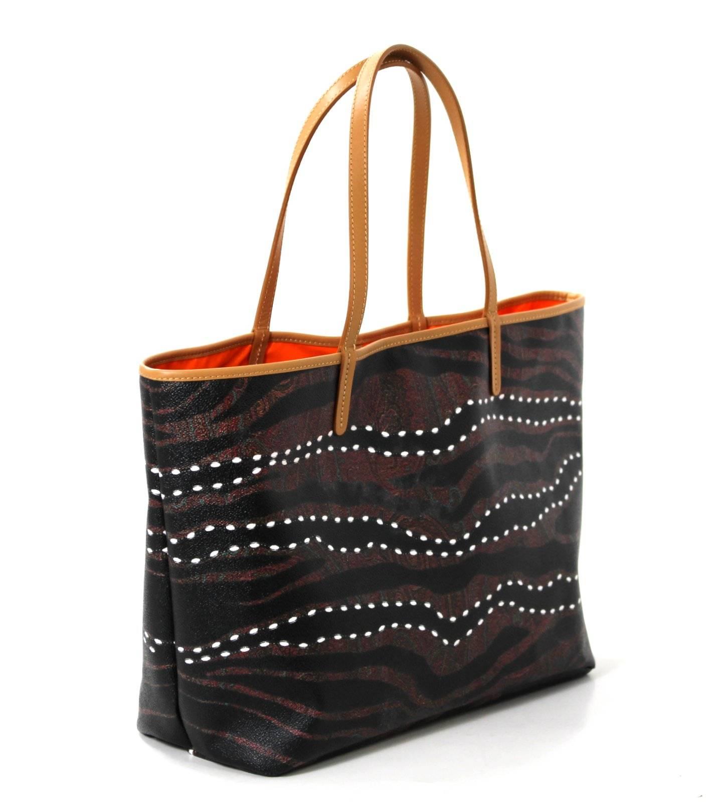 Etro Burgundy Paisley Striped Tote with pouch In New Condition In New York City & Hamptons, NY