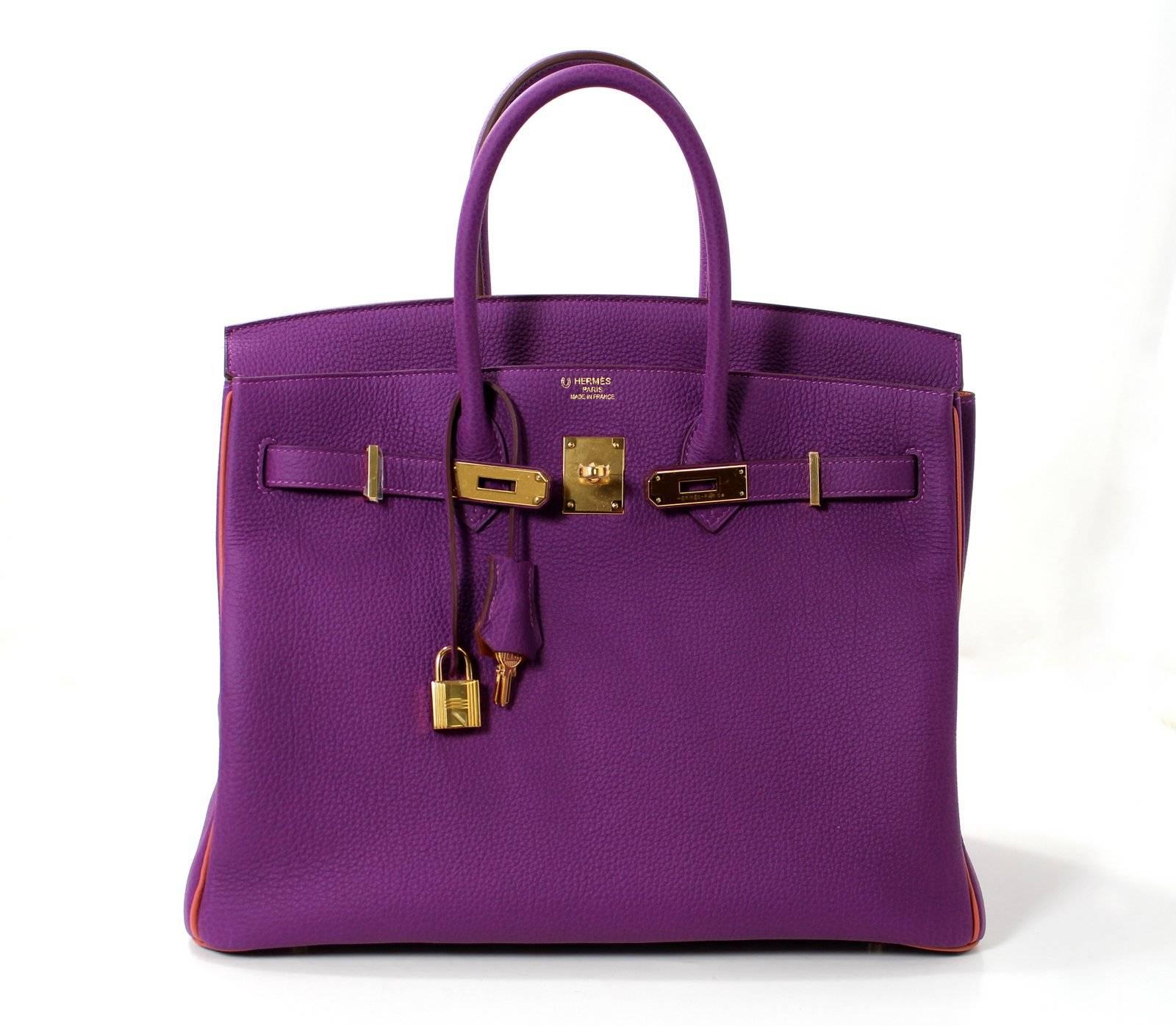 Hermès Anemone Purple Togo 35 cm Birkin with Rosy Interior- T stamp In New Condition In New York City & Hamptons, NY