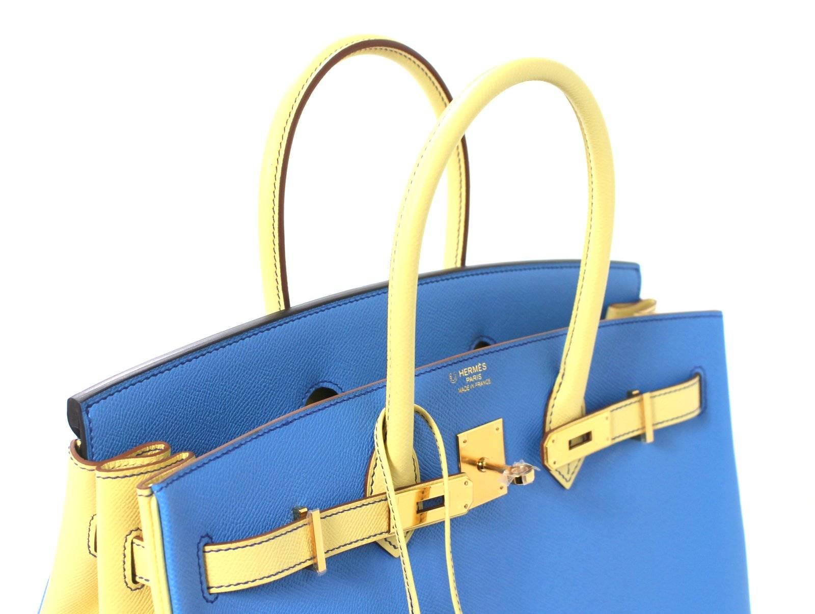 Hermès Bi Color 35 cm Birkin Bag- Blue Paradis with Jaune Canari Epsom Leather 1