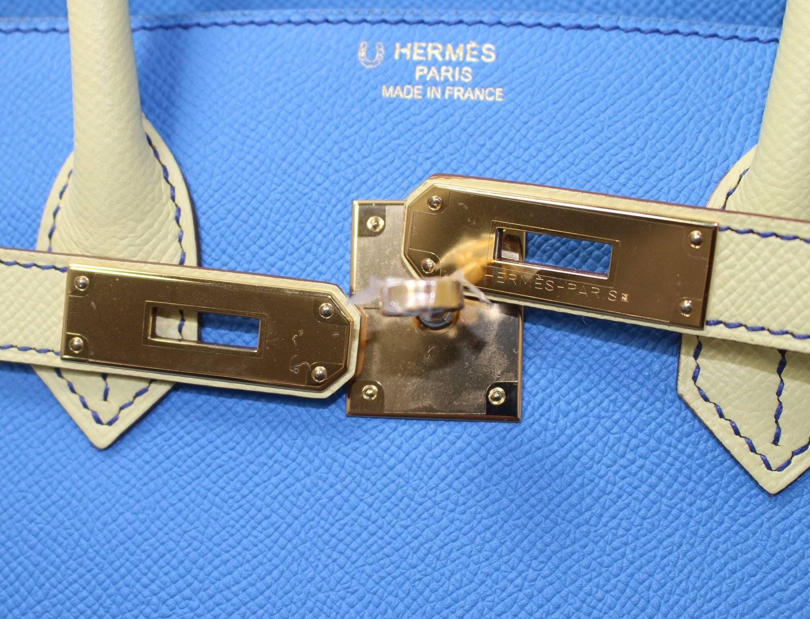 Hermès Bi Color 35 cm Birkin Bag- Blue Paradis with Jaune Canari Epsom Leather 2