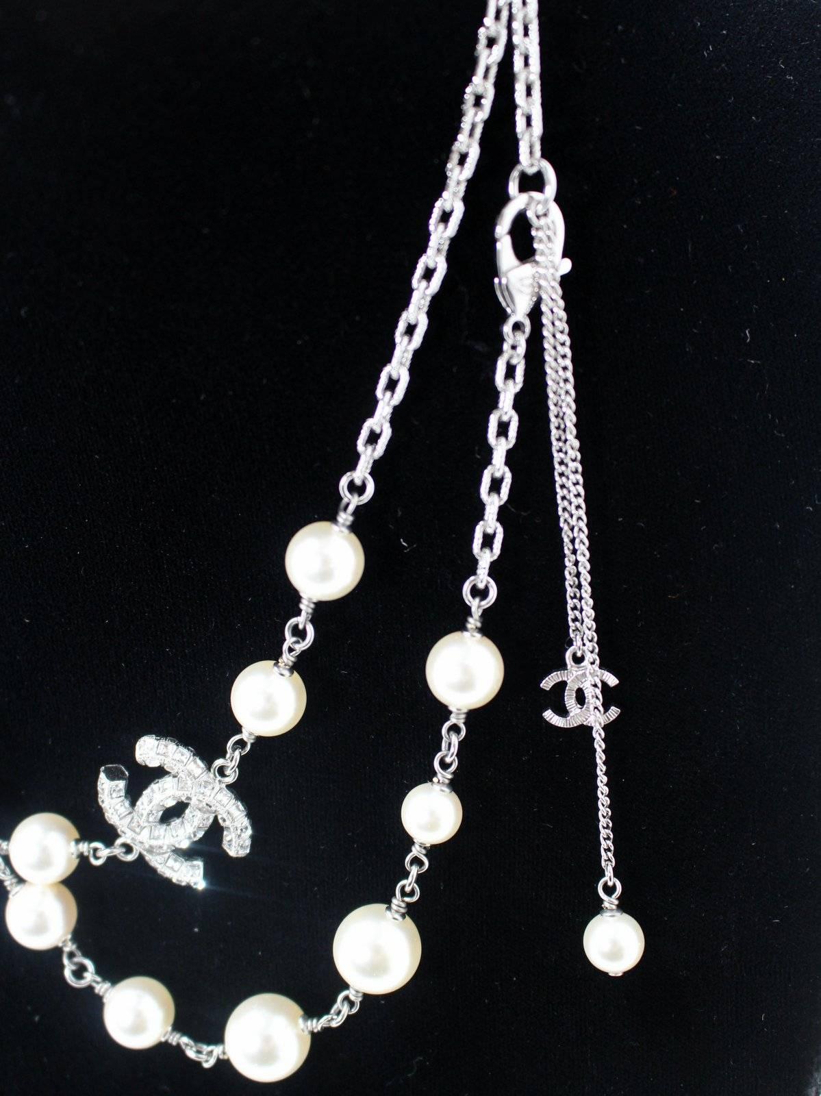 Women's Chanel Pearl Long Necklace with Crystal CC