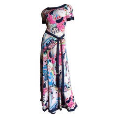 Vintage 1970's Lanvin Psychadelic Belted Maxi Dress & Wrap