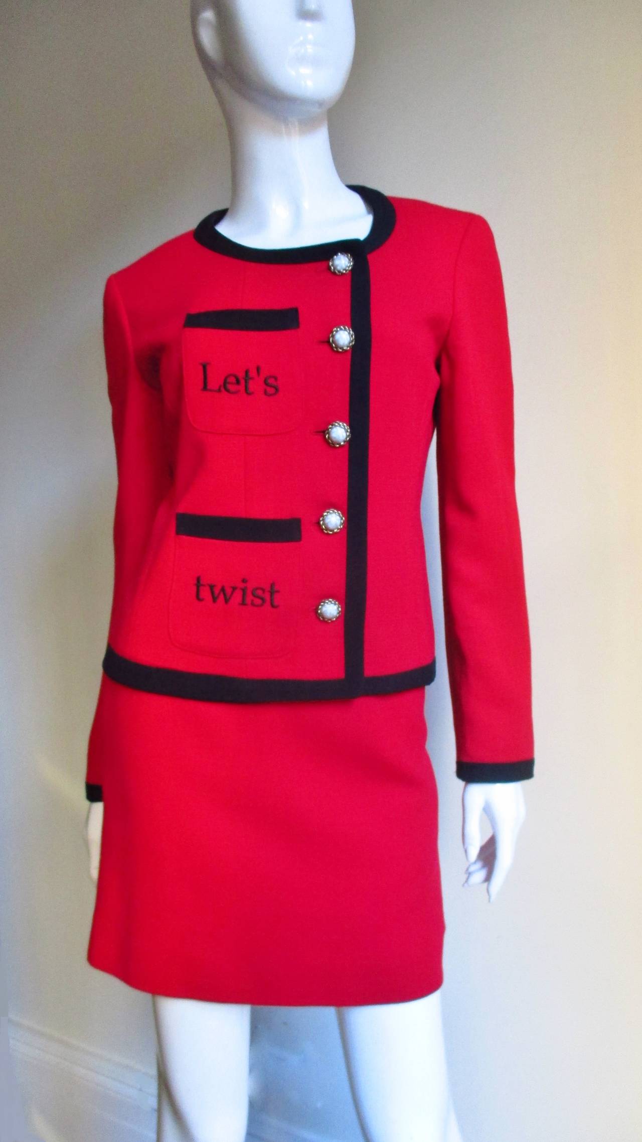 Moschino ' Let's Twist Again! ' Skirt Suit In Excellent Condition In Water Mill, NY