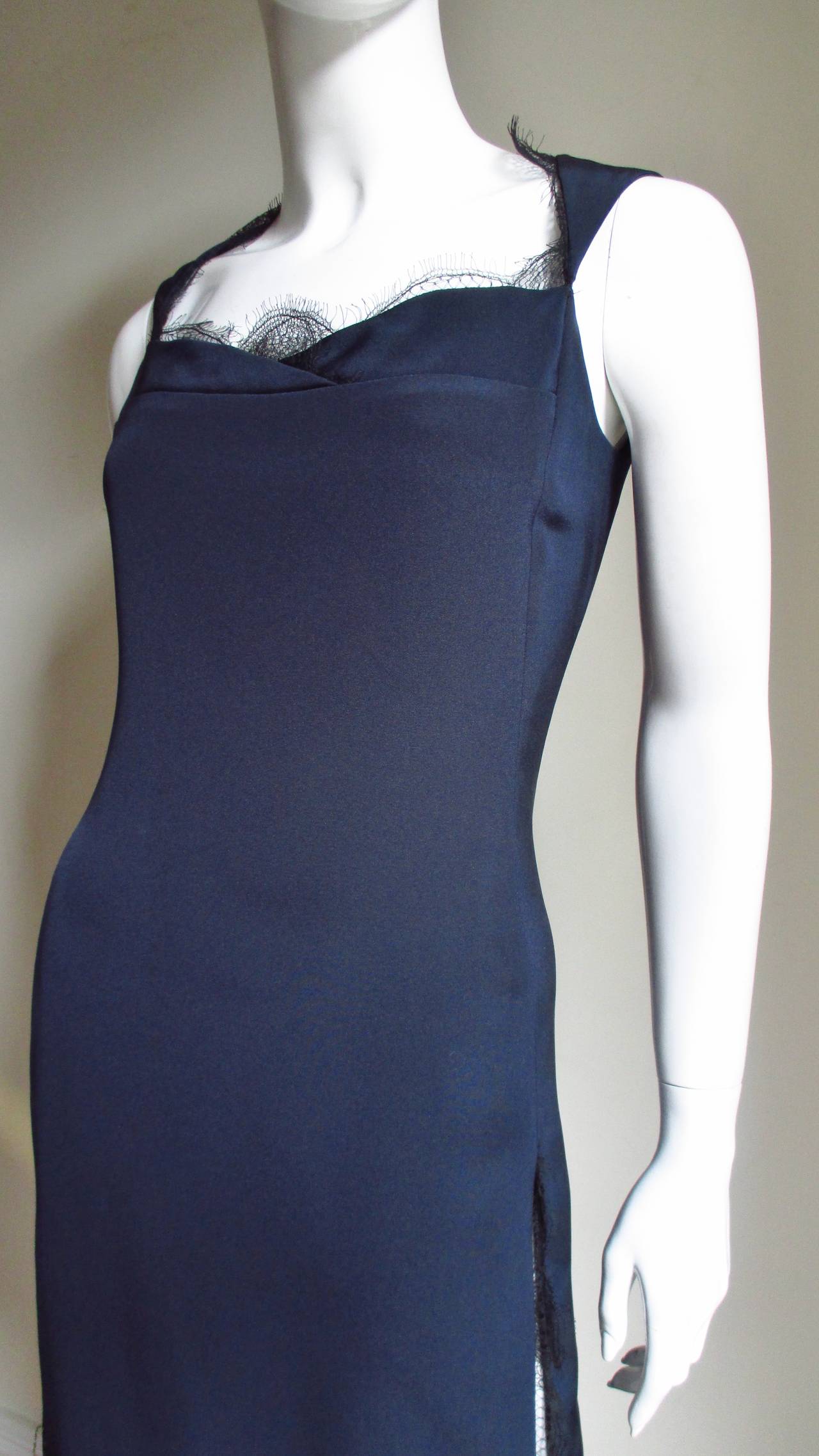 1990s Bill Blass Lace Trimmed Slip Dress In Excellent Condition In Water Mill, NY