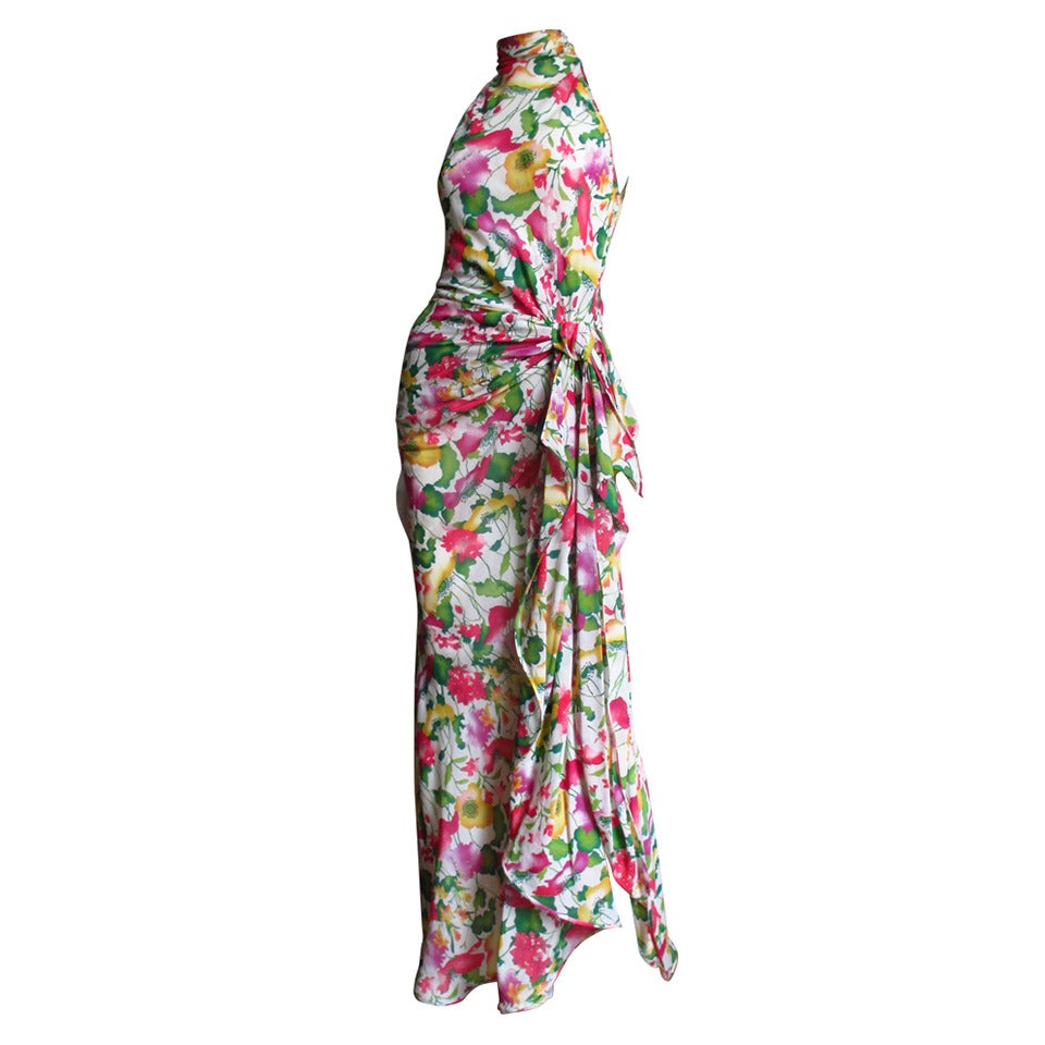 Vintage Valentino Boutique Flower Silk Maxi Dress For Sale at 1stdibs