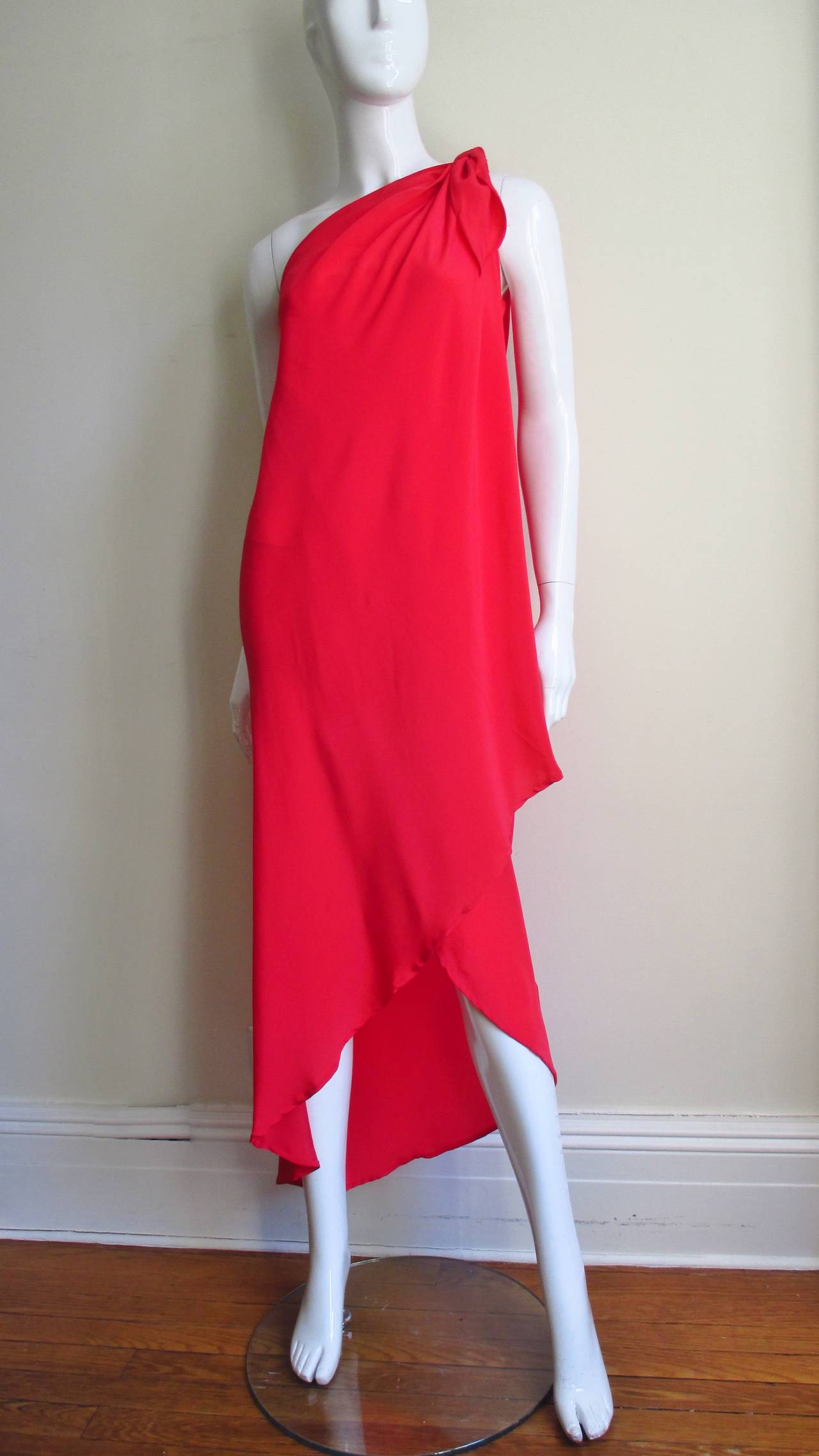 Fabulous Vintage Halston One Shoulder Wrap Dress In Excellent Condition In Water Mill, NY