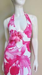 1990s Celine Plunge Halter Flower Maxi