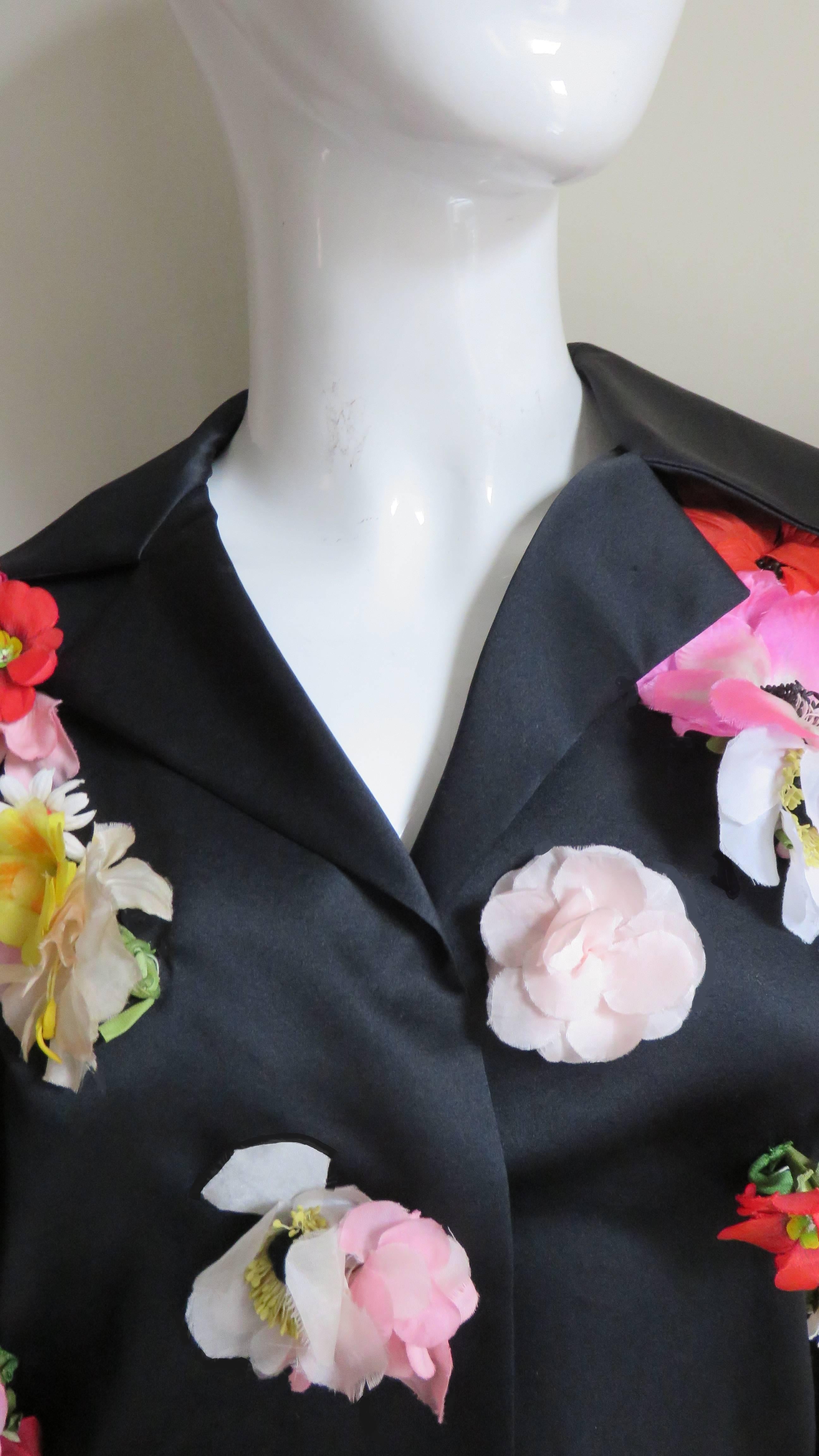 Black 1970's New  Vintage Bill Blass Flower Covered Shirt or Jacket For Sale